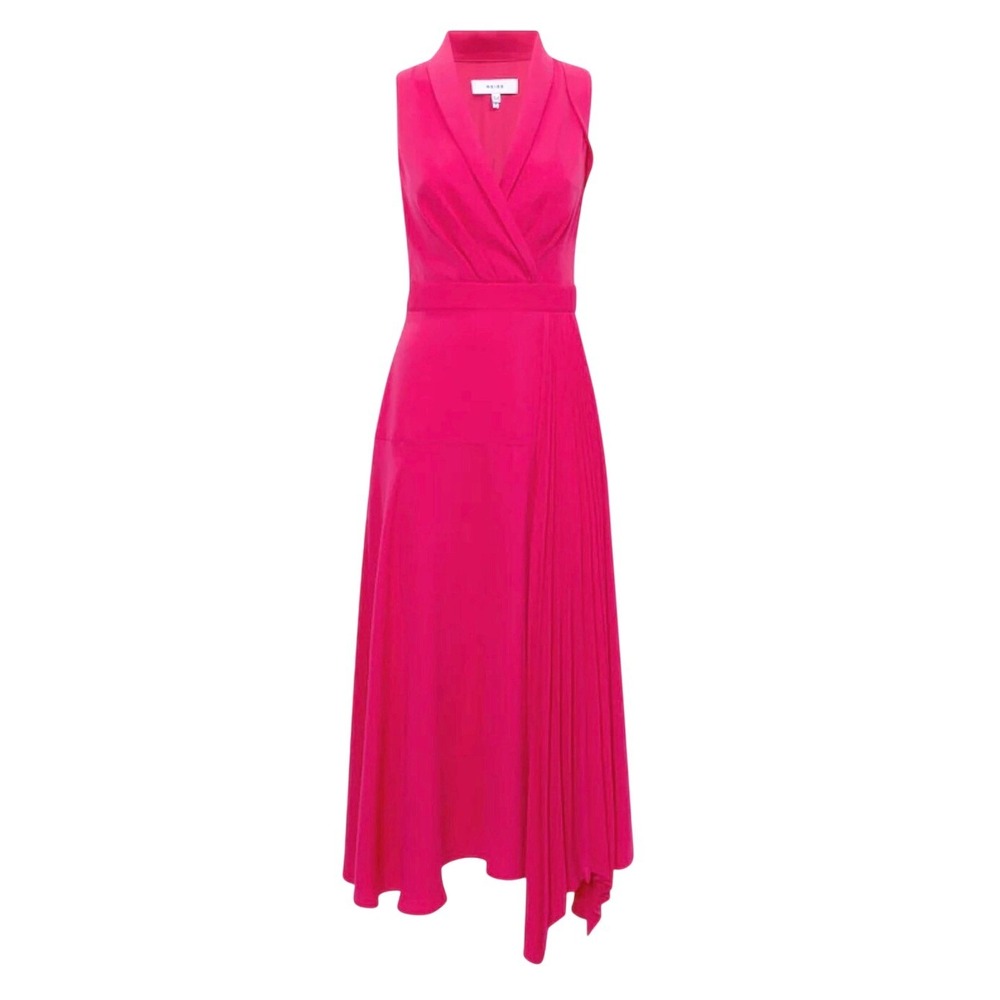 Reiss Dress Claire Pink Belted Pleat Midi Size US 6 Sleeveless New - Picture 9 of 11